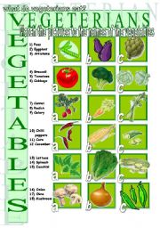 English Worksheet: Vegetables , Vegetarians