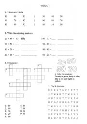 English Worksheet: Numbers - From ten to ninety