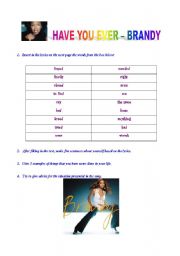 English Worksheet: HAVE YOU EVER - BRANDY: PRESENT PERFECT