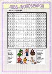 English Worksheet: WORDSEARCH - JOBS