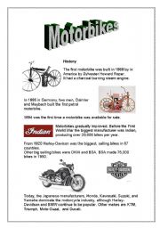 English Worksheet: Motorbikes