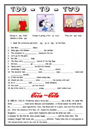 English Worksheet: TOO  -  TO  -  TWO 