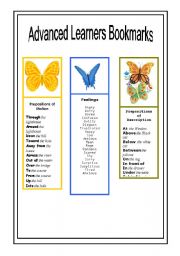 English Worksheet: Advances Learners Bookmarks - 2 Editable pages - 1 page