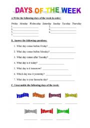 English Worksheet: Days of the week