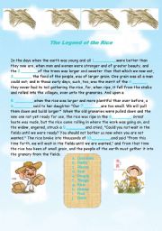 English Worksheet: the legend of the rice