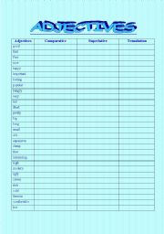 English worksheet: adjectives. comparatives and superlatives