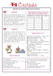 English Worksheet: ENGLISH-SPEAKING COUNTRY (8) - CANADA- EXERCISES 