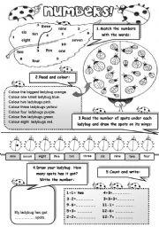 English Worksheet: NUMBERS WITH LADYBUGS! - NUMBERS 1-10!