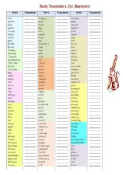 English Worksheet: Basic Vocabulary for Beginners