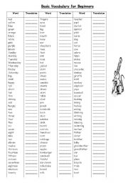 English Worksheet: Basic Vocabulary for Beginners