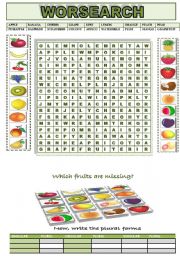 FRUITS AND PLURALS: WORDSEARCH