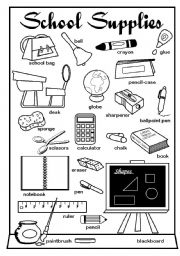 English Worksheet: School Supplies Pictionary