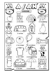 English Worksheet: A / AN  (1/2)