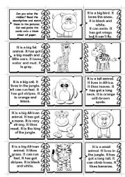 English Worksheet: Wild Animals Riddles matching / domino (2 pages -14 animals)