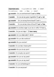 English Worksheet: A little, a lot of, many, a few  -  For countable and uncountable nouns