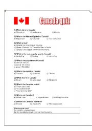 English Worksheet: Canada Quiz