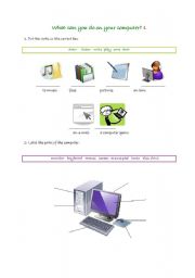 English Worksheet: what can you do on your computer (part 1 of 2)