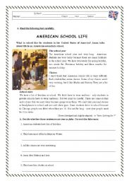 English Worksheet: AMERICAN SCHOOL LIFE