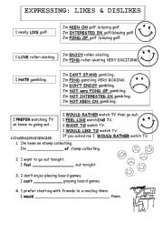 English Worksheet: VERBS expressing LIKES AND DISLIKES (2pgs.)