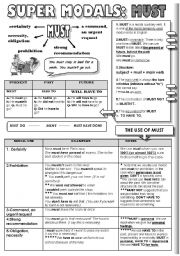 English Worksheet: SUPER MODALS! PART 3 - MUST - 1 PAGE GRAMMAR-GUIDE