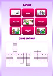 English worksheet: Phrasal verbs (2nd part) - Bingo and crossword 