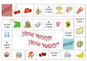 English Worksheet: how much? how many board game + some + food and drinks