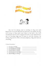 English worksheet: snoopy past simple holiday story 