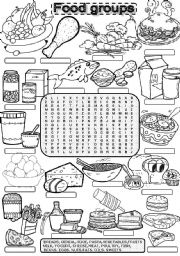 English Worksheet: Wordsearch FOOD GROUPS