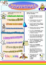 English Worksheet: Proverbs I. (Part 2/2) Match Proverbs with Definitions/Pictures (+Solutions)