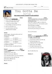 English Worksheet: Listening task - You Gotta Be - Des`ree