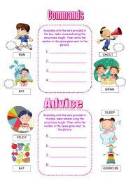 English Worksheet: ADVICE AND COMMANDS