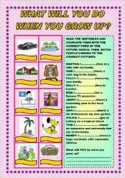 English Worksheet: FUTURE SIMPLE - What will you do when you grow up?
