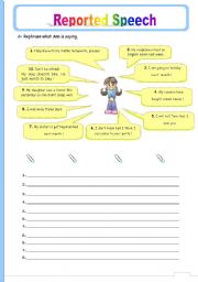 English Worksheet: REPORTED SPEECH