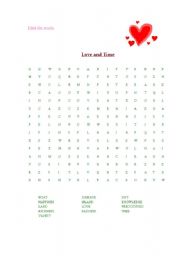 English worksheet: Love and Time word search