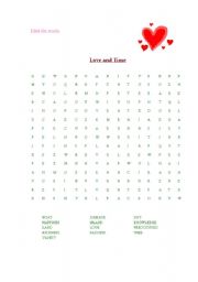 English Worksheet: Love and Time word search