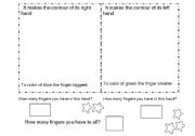 English worksheet: Number  ,right and left hand and color