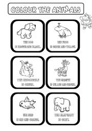 English Worksheet: Colour the Animals (1/2)