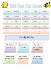 English Worksheet: Odd One Out - Family Riddles - Questions Maching Game