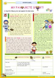 English Worksheet: The 1st 45-minute-lesson (of 2) on the topic My Favourite Sport  --  Reading Comprehension for Upper Elementary and Lower intermediate students