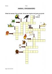 English Worksheet: Animal Crossword