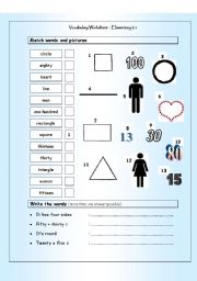 Vocabulary Matching Worksheet - Elementary 2.1