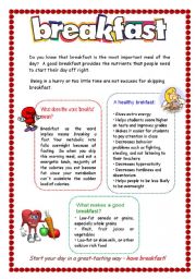 English Worksheet: BREAKFAST