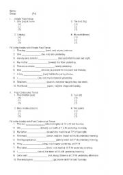 English Worksheet: Simple Past Tense and Past Continuous Tense