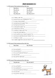 English Worksheet: short answers (1) simple present