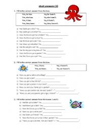 English Worksheet: short answers (2) simple present