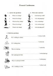 English worksheet: Present continuous 