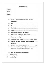 English worksheet: present perfect continuous