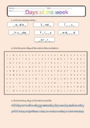 English Worksheet: days of the week