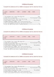 English Worksheet: Infinitives of Purpose