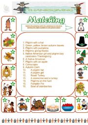 English Worksheet: THANKSGIVING MATCHING